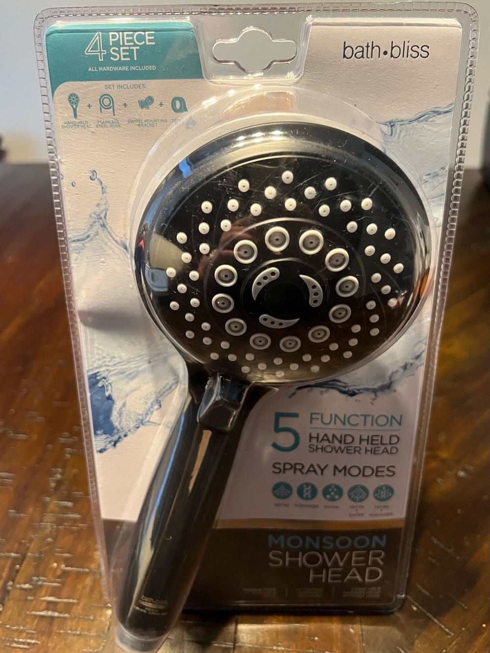 Bath Bliss 5 Function Black Hand Held Monsoon Shower Head